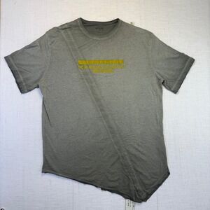 Expert Asymmetrical Graphic Tee Medium Mens Green Raw Hem Distressed Streetwear